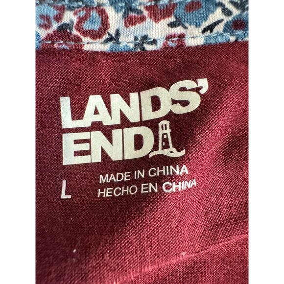 Lands' End sleep set maroon long sleeve top & floral pull on pants stretch Sz L - Picture 10 of 10